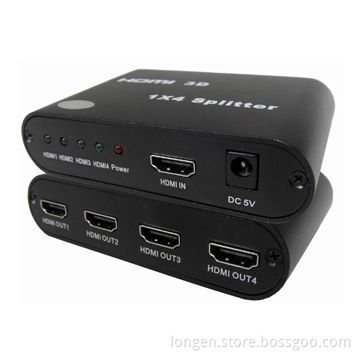 4-way HDMI splitter, 1,080p resolution, supports 3D, 4Kx2K